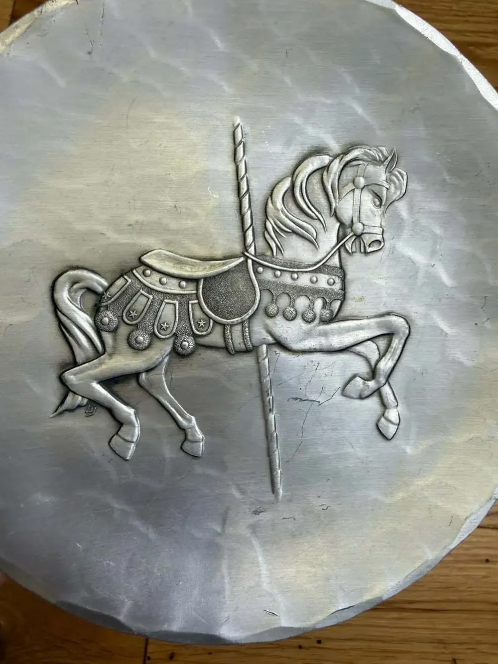 Vintage Wendell August Forge USA Pewter Coaster Carousel Horse Design